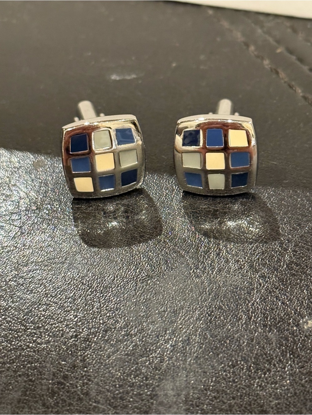 Classic Blue Mosaic Square Cufflinks - Men Accessories